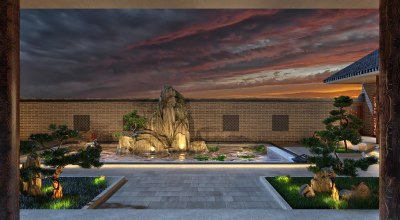 新中式庭院3D模型下载
